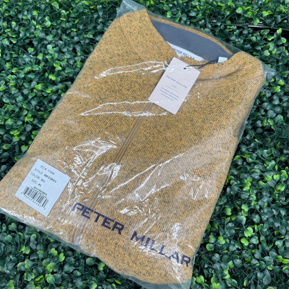 Peter Millar Crown Mens XL Full Zip Fleece Vest Mustard Yellow Heather MF23K61 - Picture 3 of 9